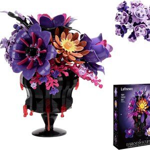 New Flowers Bouquet Block Set, Elegant Purple Botanical Bouquet with Detailed In